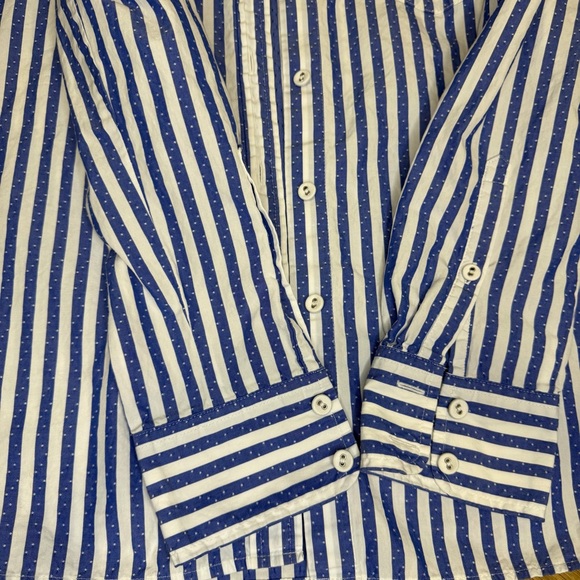 J.Crew Blue White Striped Swiss Dot Button Down Shirt Size 4 - Picture 5 of 7